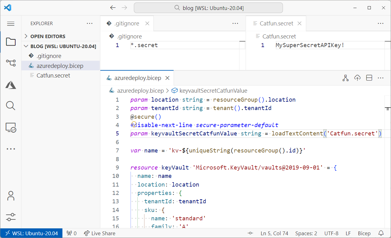 Screenshot of vscode showing a gitignore file and the code from the code listing above